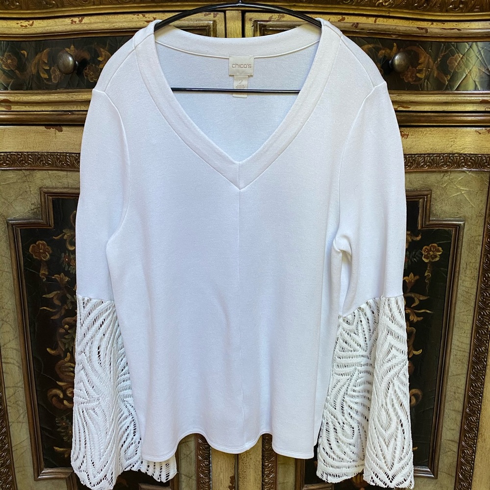 CHICO’S Ecru Lace Flare Bell Sleeve Top